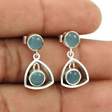 HANDMADE 925 Sterling Silver Jewelry Natural CHALCEDONY Gemstone Earring VT52