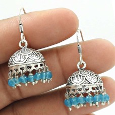 HANDMADE 925 Sterling Silver Jewelry Natural TOPAZ Gemstone Jhumki Earring AO9