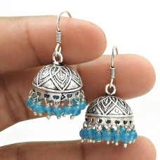 Natural TOPAZ Gemstone HANDMADE Jewelry 925 Sterling Silver Jhumki Earring AE8