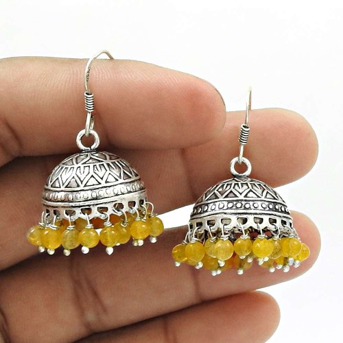 HANDMADE 925 Silver Jewelry Natural CITRINE Gemstone Jhumki Earring AF22