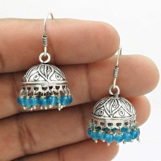 Natural TOPAZ Gemstone Jhumki Earring 925 Silver HANDMADE Fine Jewelry AD20