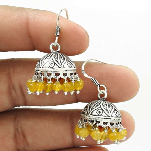 Natural CITRINE Gemstone Jhumki Earring 925 Silver HANDMADE Jewelry AR20