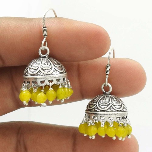 HANDMADE 925 Sterling Silver Jewelry Natural ONYX Gemstone Jhumki Earring AS20