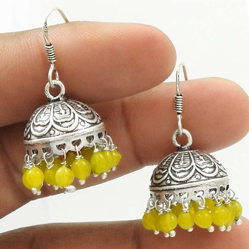 HANDMADE 925 Sterling Silver Jewelry Natural ONYX Gemstone Jhumki Earring AL19