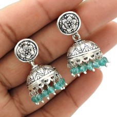 Natural TOPAZ Gemstone Jhumki Earring 925 Sterling Silver HANDMADE Jewelry AV15