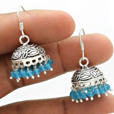 HANDMADE 925 Sterling Silver Jewelry Natural TOPAZ Gemstone Jhumki Earring AR19