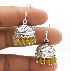 Natural CITRINE Gemstone Jhumki Earring 925 Silver HANDMADE Fine Jewelry AW22