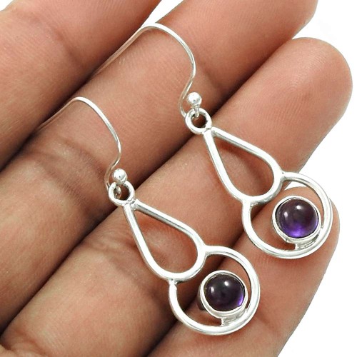 HANDMADE 925 Sterling 925 Sterling Silver Jewelry Natural AMETHYST Gemstone Earring AY16