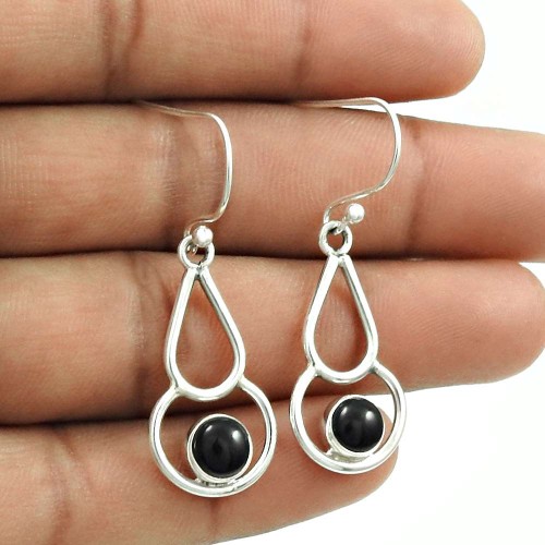 HANDMADE 925 Sterling Silver Jewelry Natural BLACK ONYX Gemstone Earring AB15