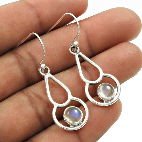 Natural RAINBOW MOONSTONE Gemstone HANDMADE Jewelry 925 Sterling Silver Earring AJ8