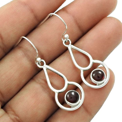 HANDMADE 925 Solid Sterling Silver Jewelry Natural GARNET Gemstone Earring AQ5