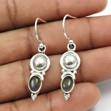 Natural LABRADORITE Gemstone HANDMADE Jewelry 925 Sterling Silver Earring AD19