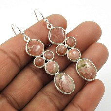 Natural RHODOCHROSITE Gemstone HANDMADE Jewelry 925 Sterling Silver Earring AG11