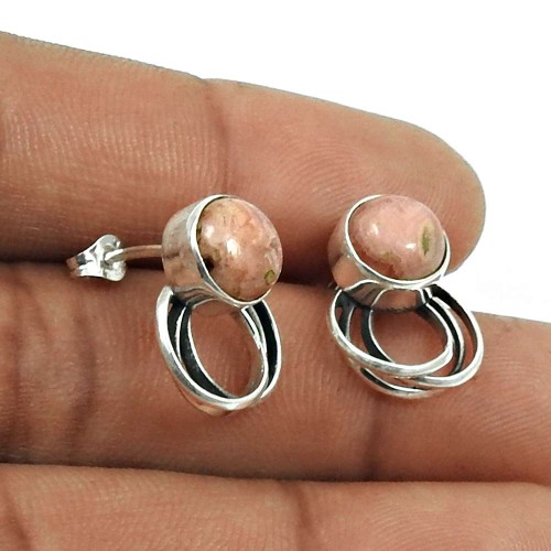 Natural RHODOCHROSITE Gemstone Earring 925 Silver HANDMADE Fine Jewelry AA35