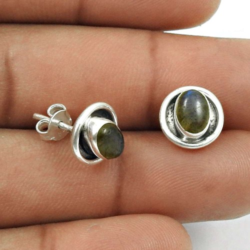 HANDMADE 925 Sterling Silver Jewelry Natural LABRADORITE Gemstone Stud Earring AJ8