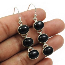 Black Onyx Gemstone Earring 925 Sterling Silver Vintage Jewelry M4