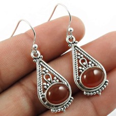 Carnelian Gemstone Artisan Earring 925 Sterling Silver Indian Jewelry D5