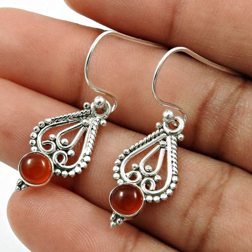 Carnelian Gemstone Earring 925 Sterling Silver Tribal Jewelry J7