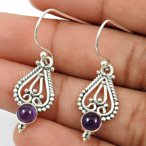 Amethyst Gemstone Earring 925 Sterling Silver Indian Handmade Jewelry M7