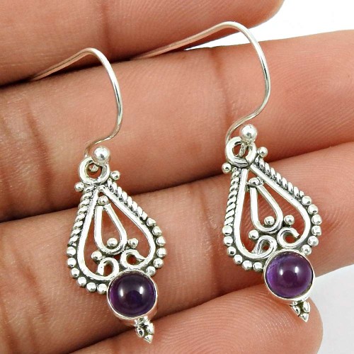 Amethyst Gemstone Earring 925 Sterling Silver Handmade Indian Jewelry N7