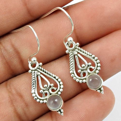 Chalcedony Gemstone Earring 925 Sterling Silver Vintage Jewelry O7