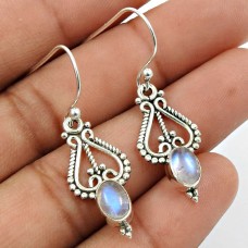 Rainbow Moonstone Gemstone Earring 925 Sterling Silver Vintage Look Jewelry V8