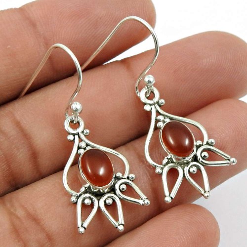 Carnelian Gemstone Earring 925 Sterling Silver Traditional Jewelry H10