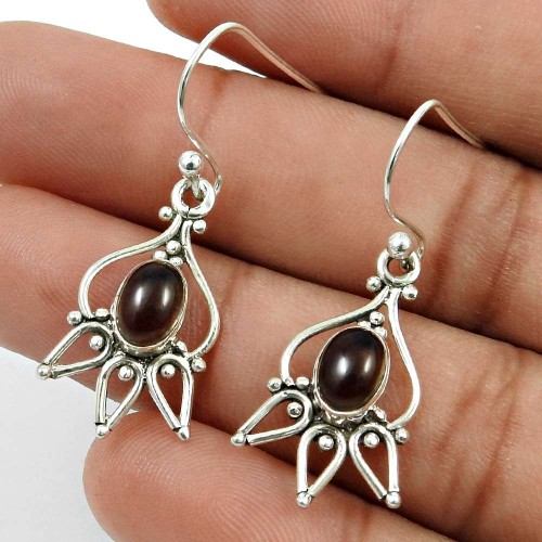 Smoky Quartz Gemstone Earring 925 Sterling Silver Vintage Jewelry Q2