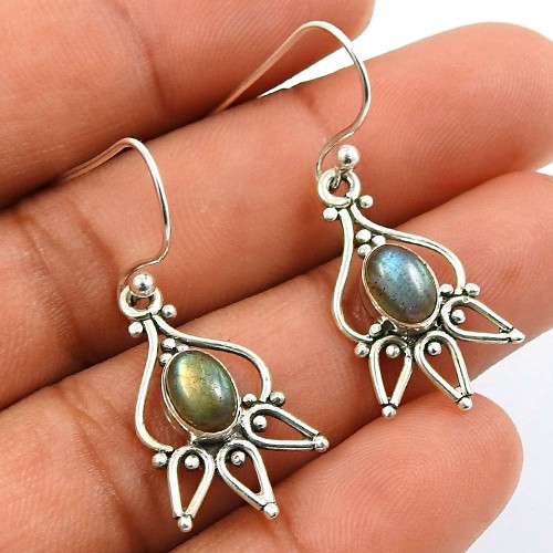 Labradorite Gemstone Earring 925 Sterling Silver Traditional Jewelry R10