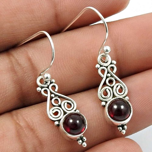 Garnet Gemstone Earring 925 Sterling Silver Handmade Indian Jewelry N12