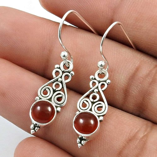 Carnelian Gemstone Earring 925 Sterling Silver Tribal Jewelry T12