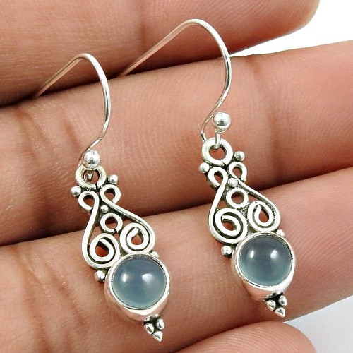 Chalcedony Gemstone Earring 925 Sterling Silver Handmade Indian Jewelry X12