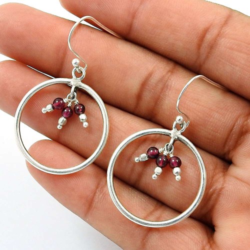 Garnet Gemstone Earring 925 Sterling Silver Stylish Jewelry E16