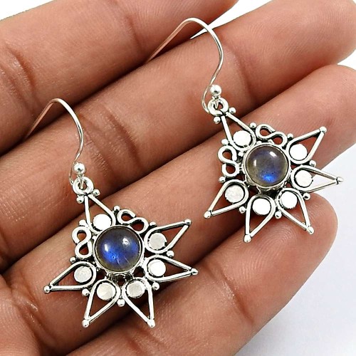 Round Shape Labradorite Gemstone Earrings 925 Solid Sterling Silver Jewelry G7