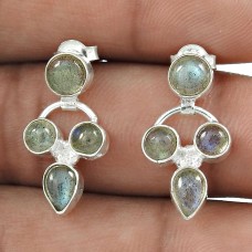 New Faceted 925 Sterling Silver Labradorite Earrings Grossiste