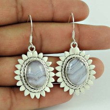 925 Sterling Silver Antique Jewelry Beautiful Blue Lace Ageta Handmade Earrings Grossiste