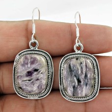 Classy! 925 Sterling Silver Charoite Earrings Wholesaling