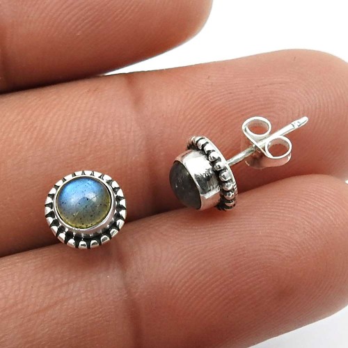 Labradorite Gemstone Stud Earrings 925 Sterling Silver Jewelry K27