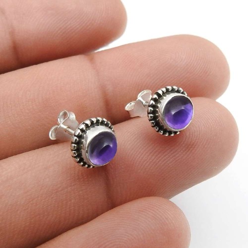 925 Sterling Fine Silver Jewelry Amethyst Gemstone Stud Earrings D29