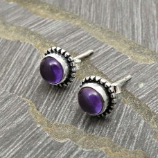 925 Sterling Fine Silver Jewelry Amethyst Gemstone Stud Earrings I29