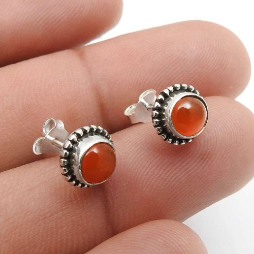 Carnelian Gemstone Stud Earrings 925 Sterling Silver Jewelry N29