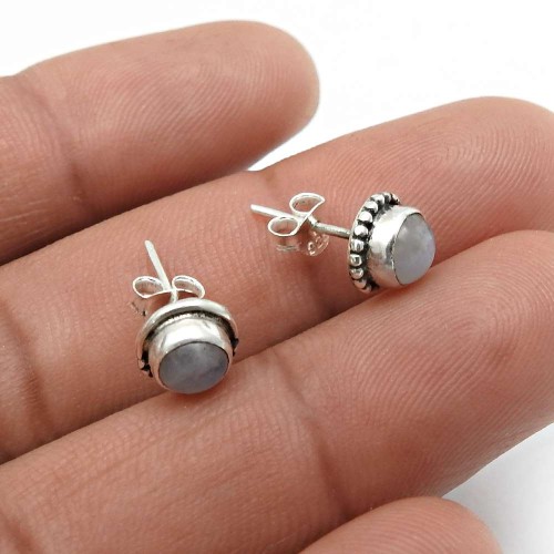 Rainbow Moonstone Gemstone Jewelry 925 Sterling Silver Stud Earrings H31