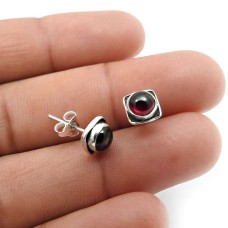 925 Sterling Fine Silver Jewelry Garnet Gemstone Stud Earrings R33