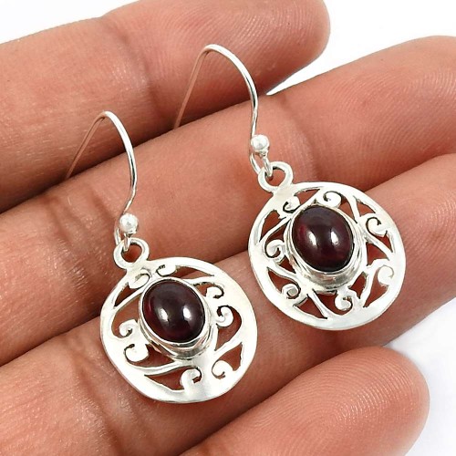 HANDMADE 925 Sterling Silver Jewelry Garnet Gemstone Earrings N38