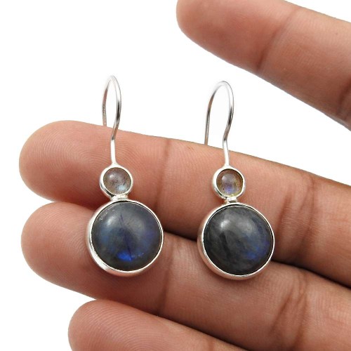 Labradorite Gemstone Earrings 925 Sterling Silver Handmade Jewelry A1