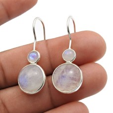 925 Fine Silver Jewelry Rainbow Moonstone Gemstone Sterling Earrings M1