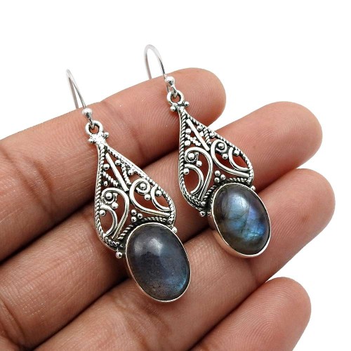 Labradorite Gemstone Earring 925 Sterling Silver Handmade Earrings E2