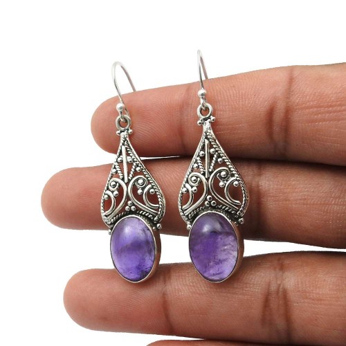 Amethyst Gemstone Jewelry 925 Fine Sterling Silver Earrings X2