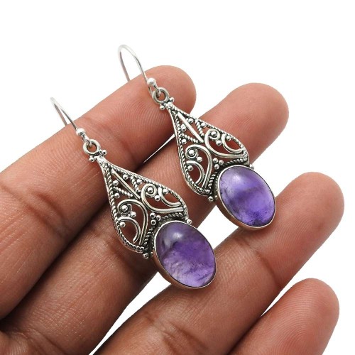 Oval Amethyst Gemstone Jewelry For Girls 925 Sterling Silver Earrings O45