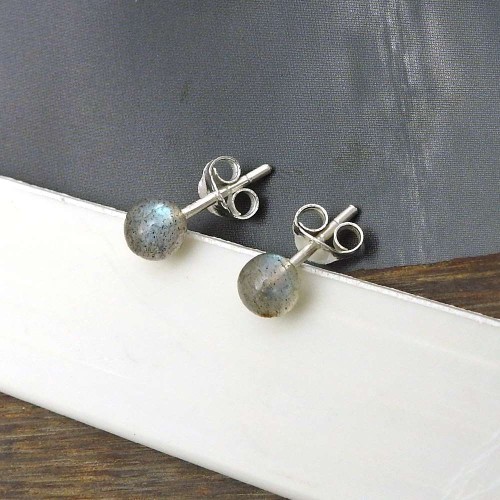 925 Sterling Fine Silver Jewelry Labradorite Gemstone Stud Earrings D37